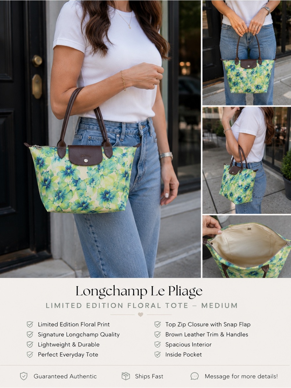 Longchamp Le Pliage Limited Edition Medium Floral Tote